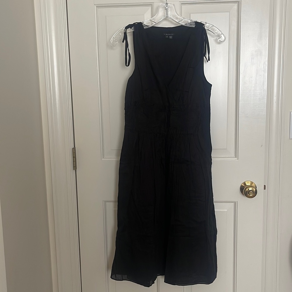 Theory black V neck sleeveless midi dress